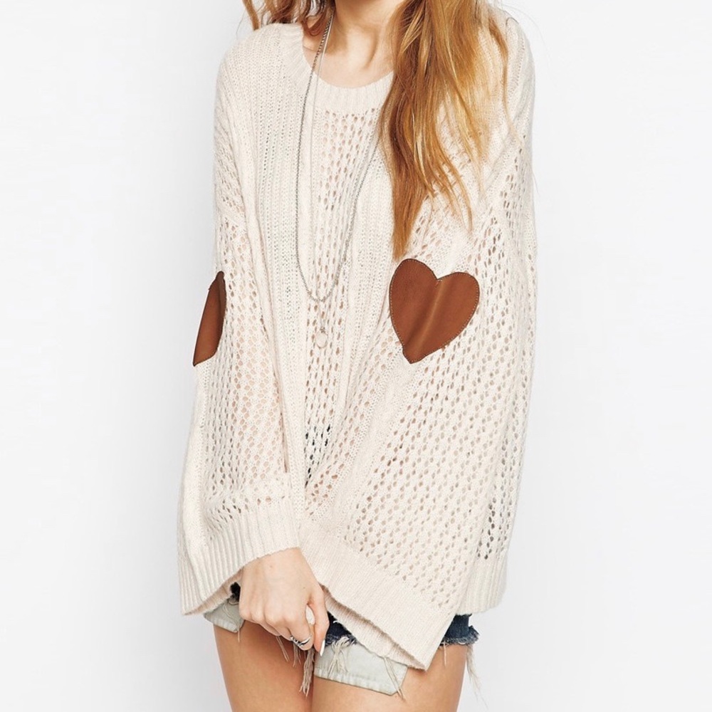 Wildfox White Label Heart Elbow Patch Sweater XS